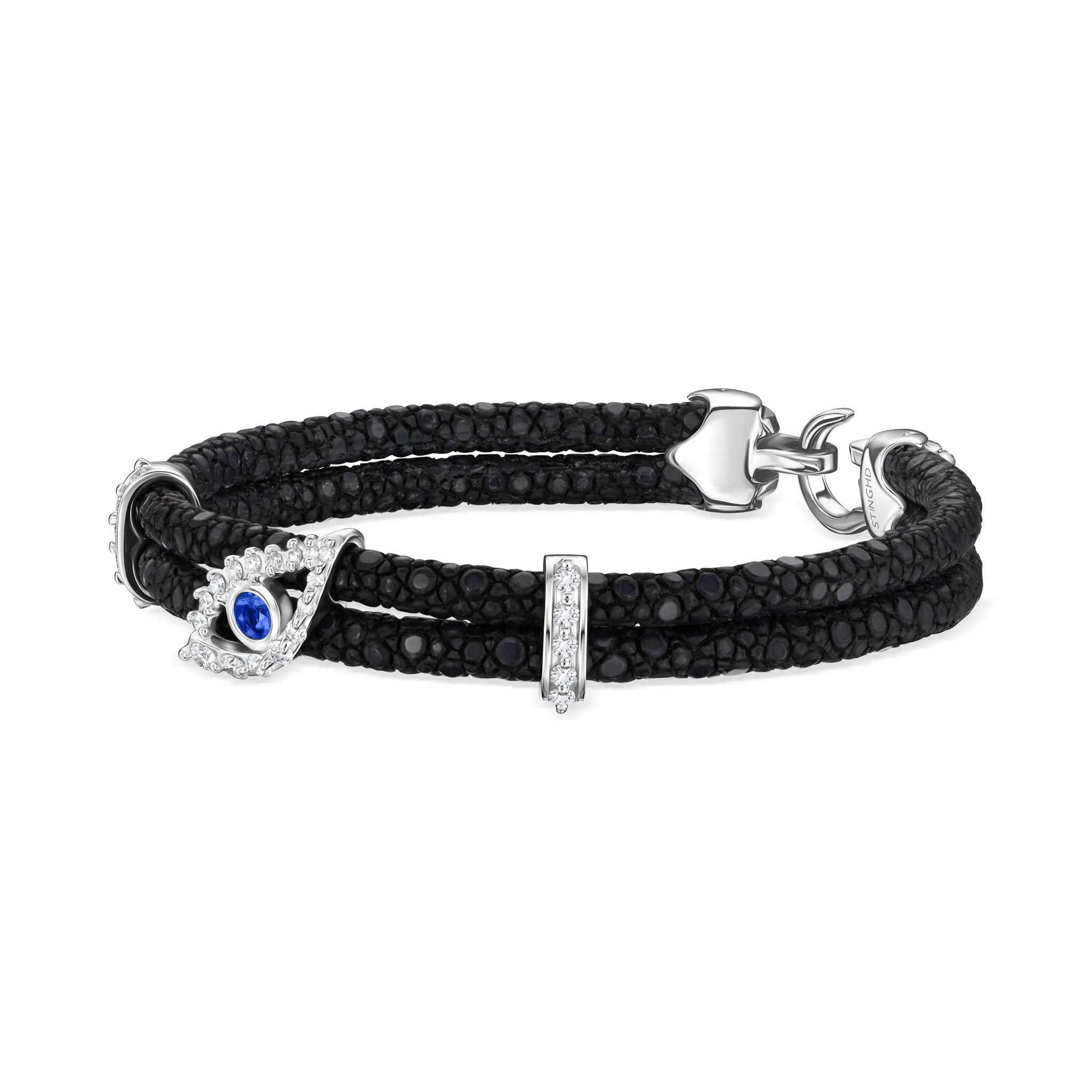 B487  Sapphire Evil Eye White Diamonds with Diamond Columns