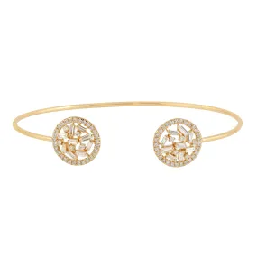 Baguette Diamond Cluster Design Open Cuff Bracelet In 18k Yellow Gold