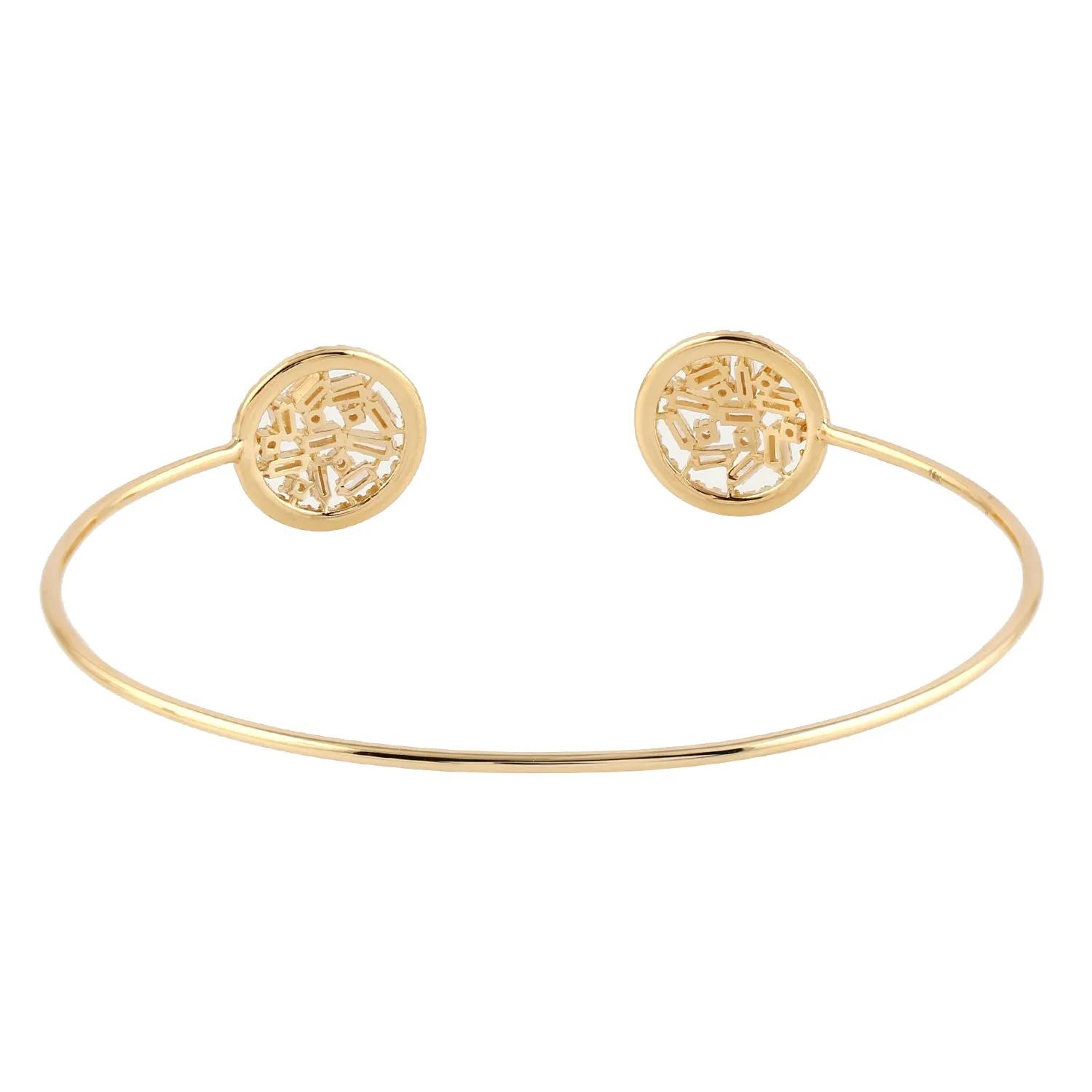 Baguette Diamond Cluster Design Open Cuff Bracelet In 18k Yellow Gold