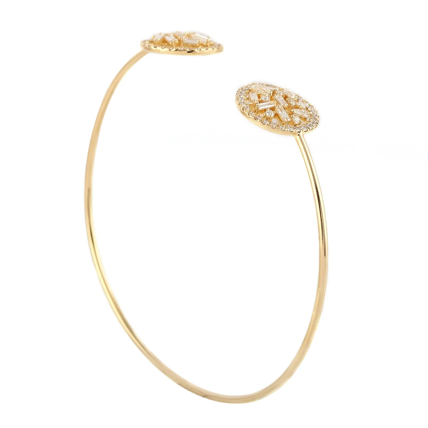 Baguette Diamond Cluster Design Open Cuff Bracelet In 18k Yellow Gold