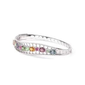 Baikalla 18K White Gold Multi-Color Sapphire Diamond Hinge Bangle Bracelet