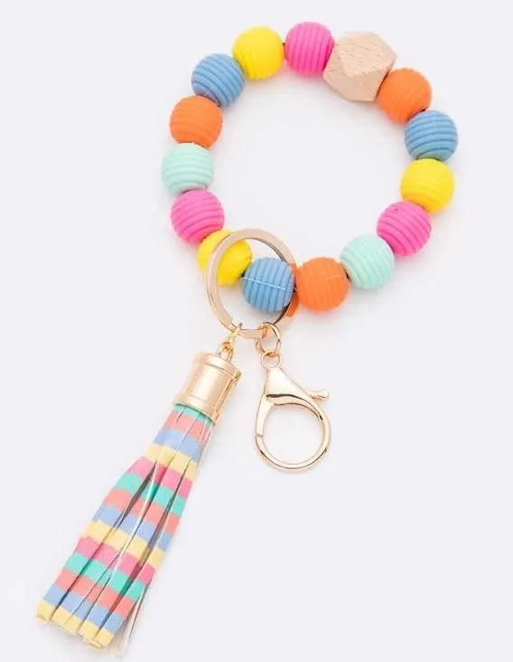 BB139X180 Silicone Ribbed Beaded Keychain Bracelet