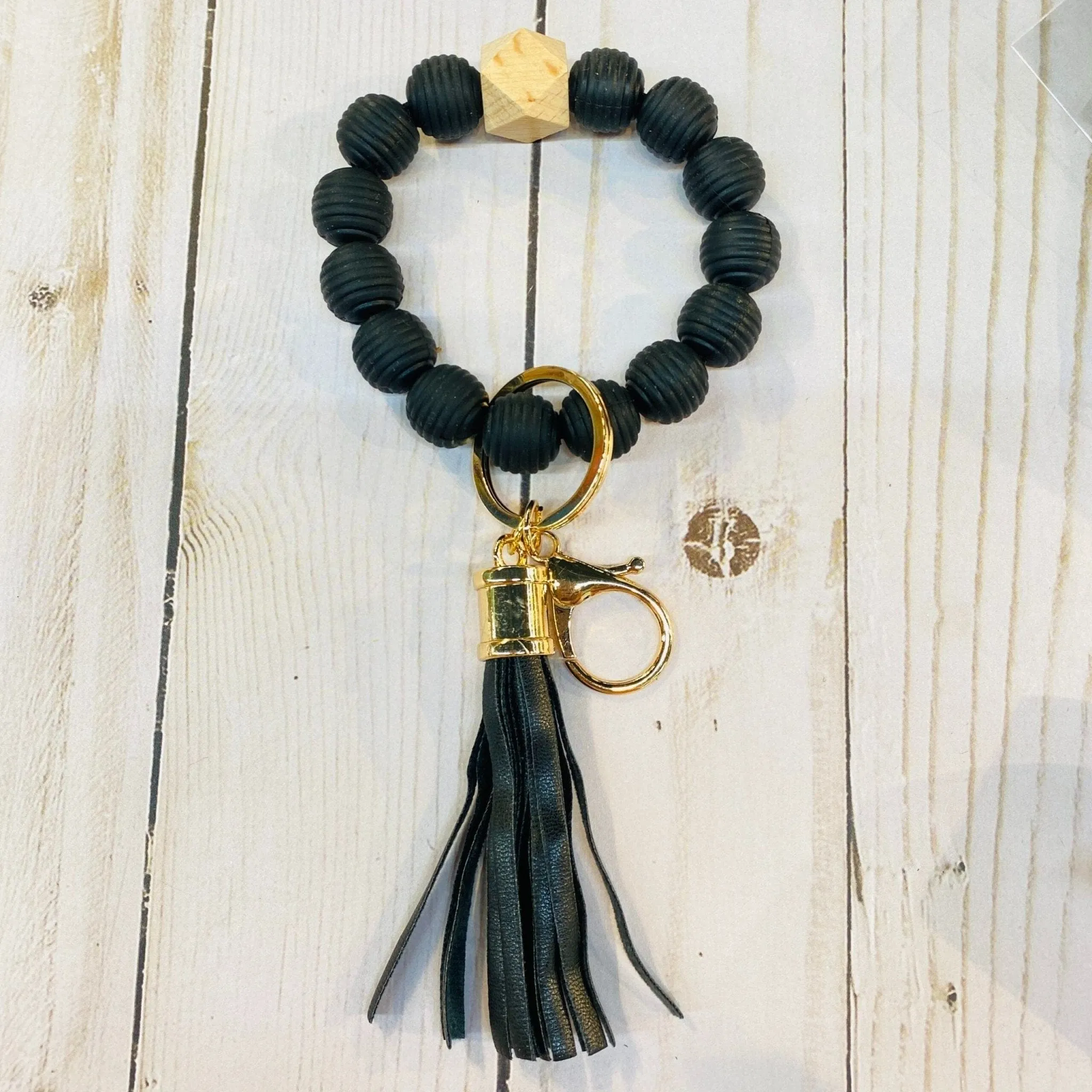 BB139X180 Silicone Ribbed Beaded Keychain Bracelet