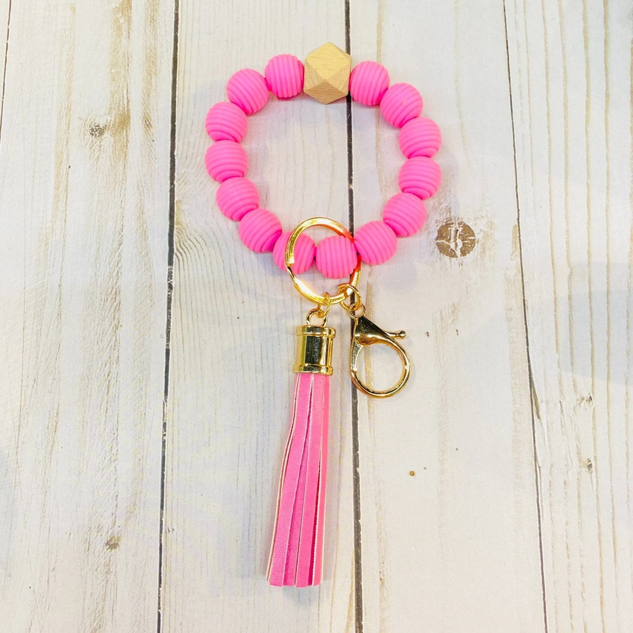 BB139X180 Silicone Ribbed Beaded Keychain Bracelet