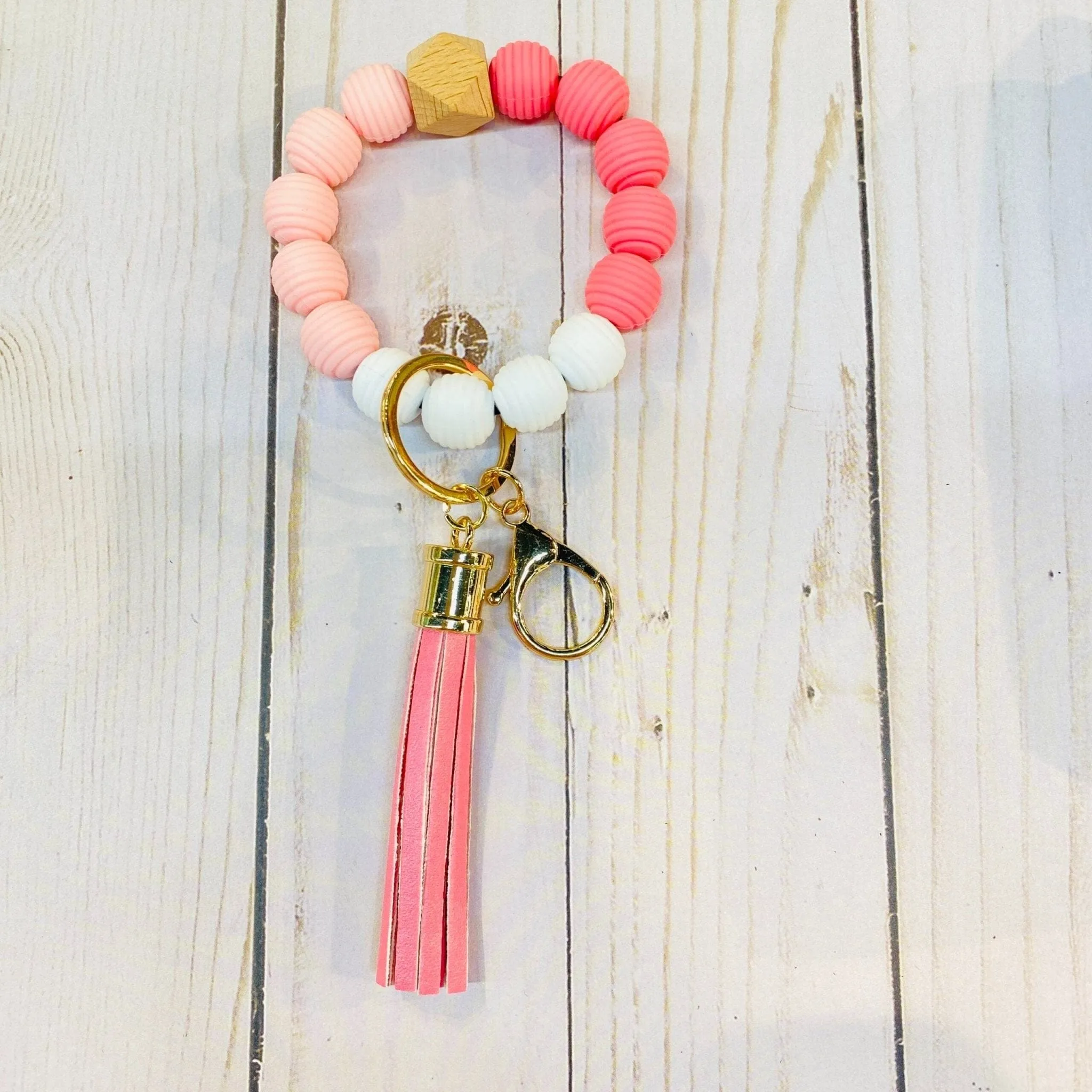 BB139X180 Silicone Ribbed Beaded Keychain Bracelet