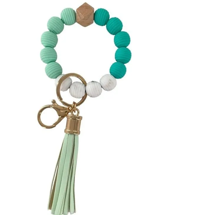 BB139X180 Silicone Ribbed Beaded Keychain Bracelet