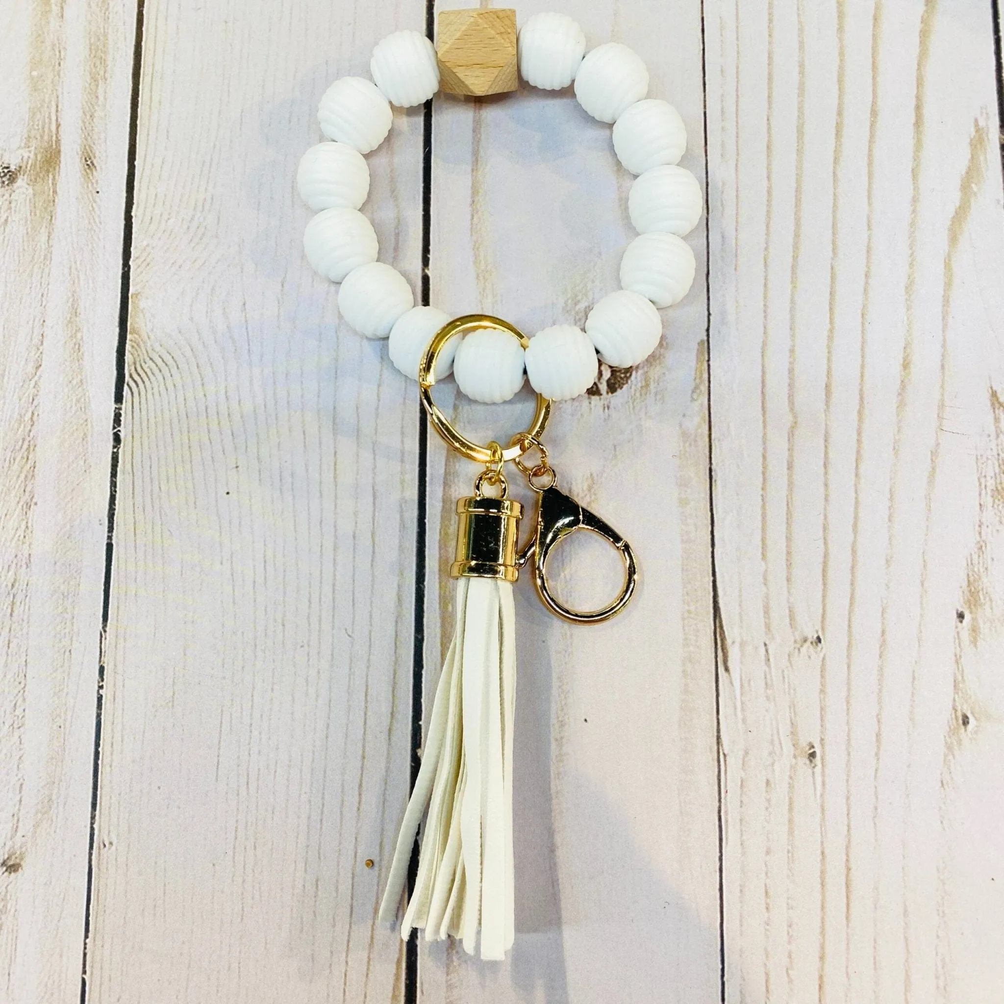 BB139X180 Silicone Ribbed Beaded Keychain Bracelet