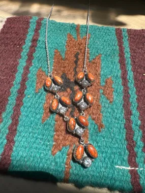 Beautiful Handmade Sterling Silver, CZ, Orange Mojave Necklace