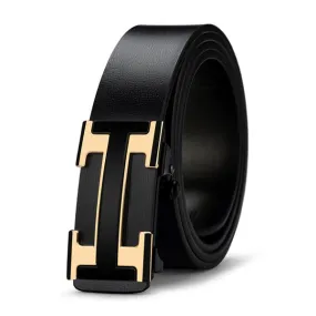Black Men's Leather Ratchet Belt with Automatic Buckle 黑色男士真皮自動扣皮帶 KCBELT1136