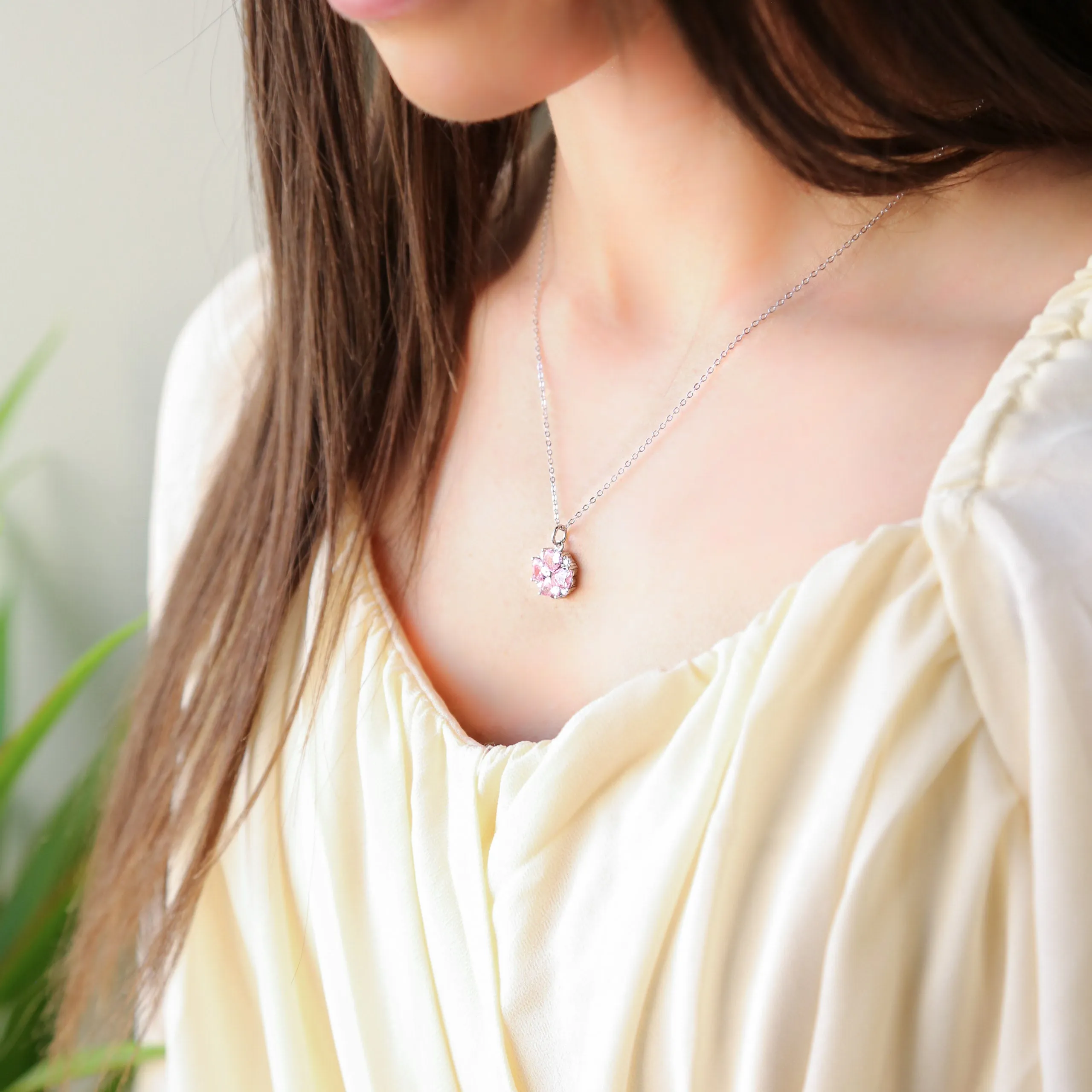 BLOSSOM - 925 Sterling Silver Necklace with Pink Zircons