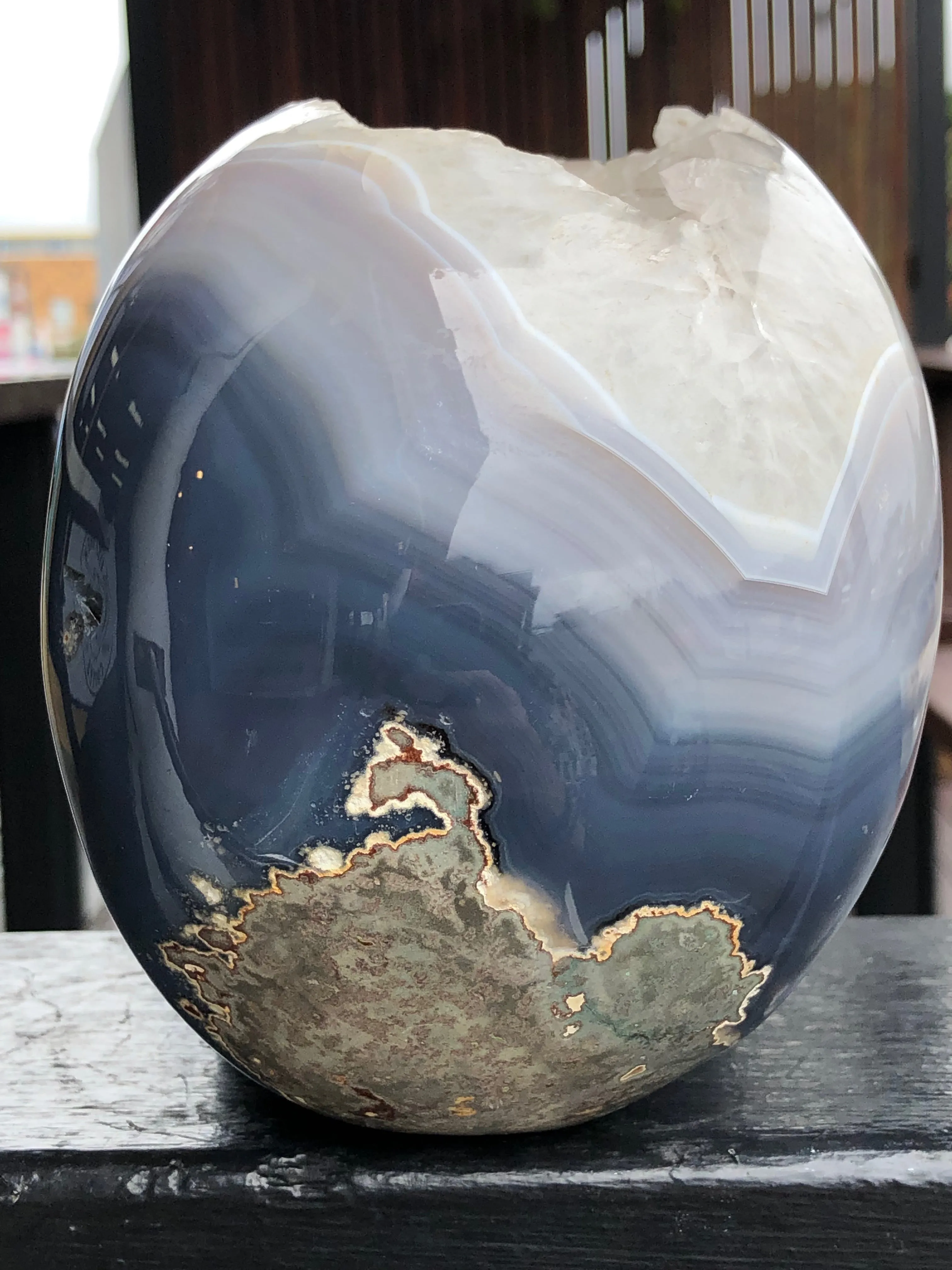 Blue Agate and Quartz Geode Skull [1K73]