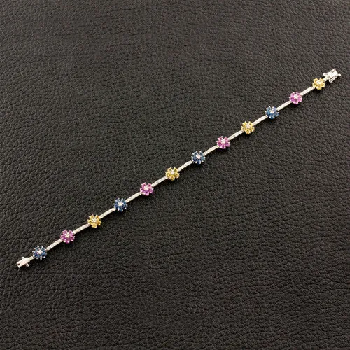 Blue, Pink & Yellow Sapphires with Diamonds Bracelet