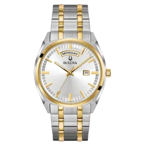 Bulova Surveyor Watch Two-Tone Silver Dial Quartz Day-Date 39mm