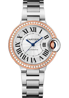 Cartier Ballon Bleu de Cartier Watch - 33 mm Steel Case - Pink Gold Diamond Bezel - WE902080