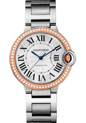 Cartier Ballon Bleu de Cartier Watch - 36 mm Steel Case - Pink Gold Diamond Bezel - WE902081