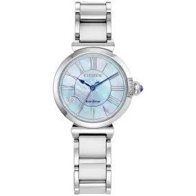 Citizen L Mae White Mother-of-Pearl Stainless Steel Women's Watch EM1060-52N
