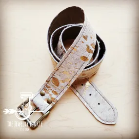 **Cream Metallic Hair on Hide Leather Belt w/ Antique Gold Buckle 903L