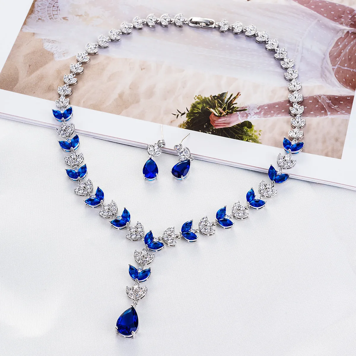 Cubic zirconia bride wedding necklace earring set CN10117