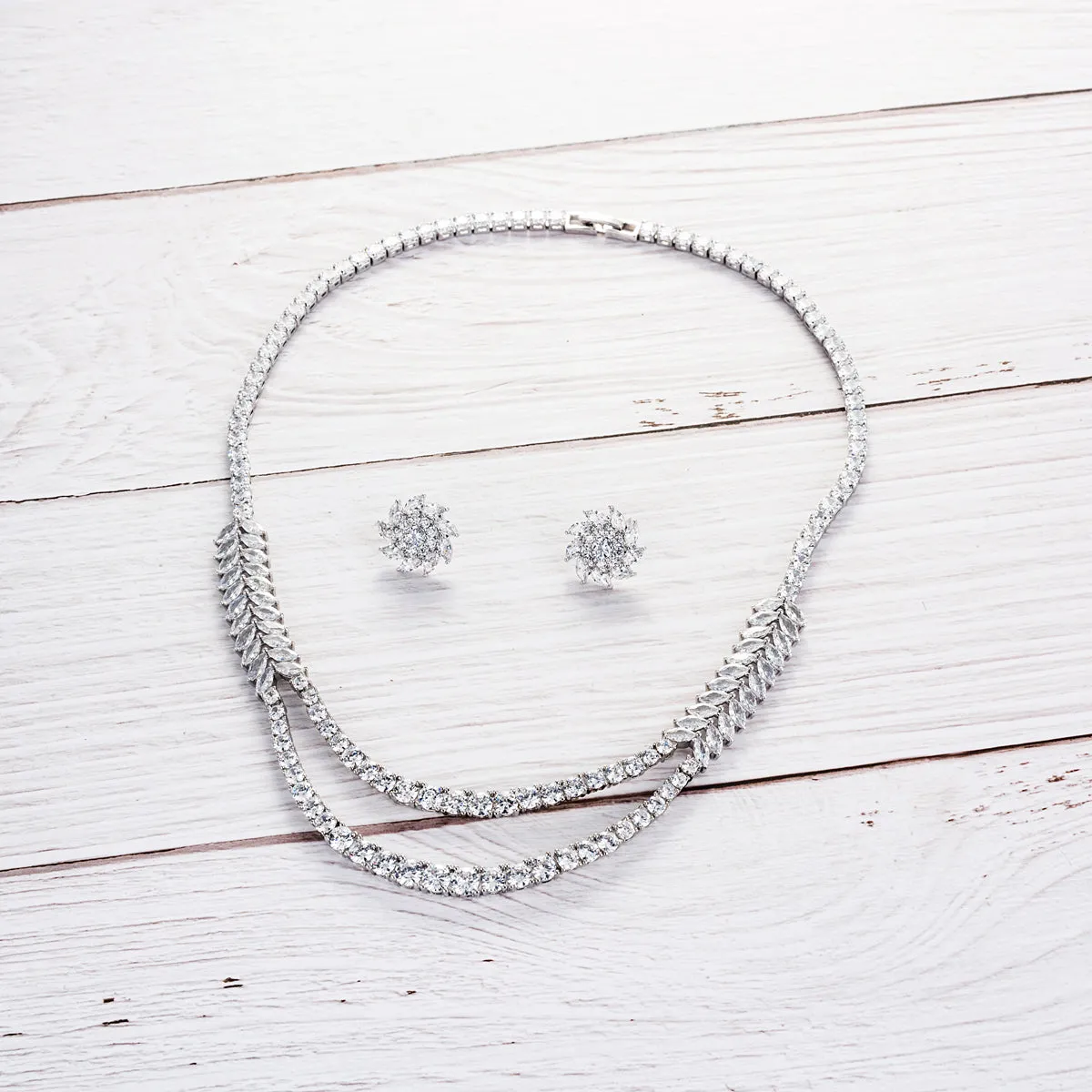 Cubic zirconia bride wedding necklace earring set CN10190