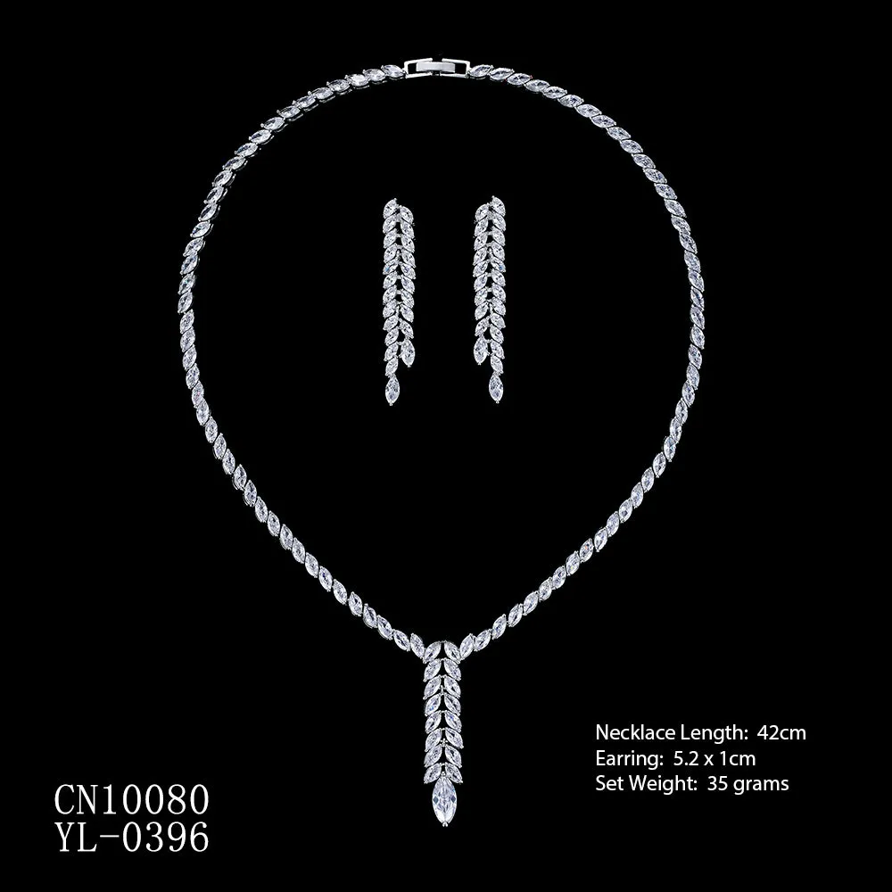 Cubic zirconia bride wedding necklace earring set top quality  CN10080