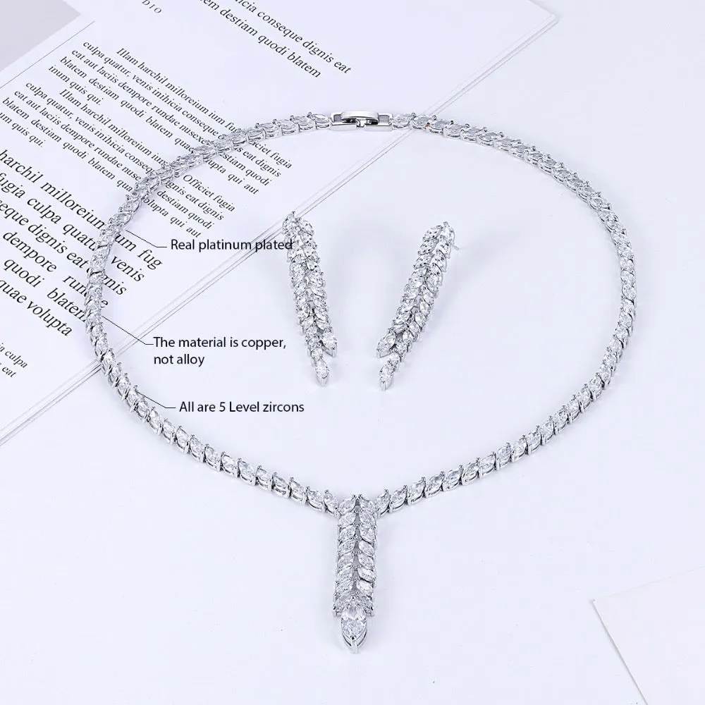 Cubic zirconia bride wedding necklace earring set top quality  CN10080