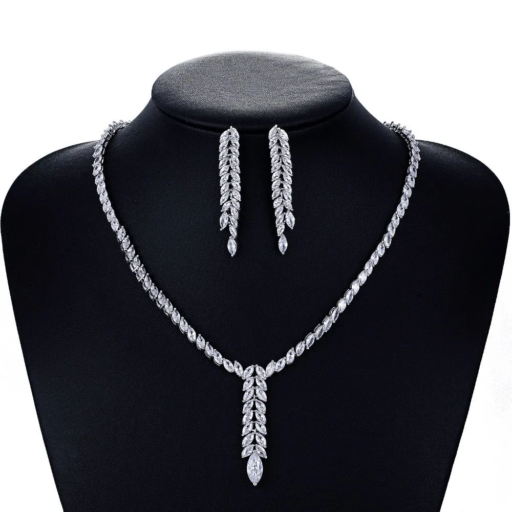 Cubic zirconia bride wedding necklace earring set top quality  CN10080