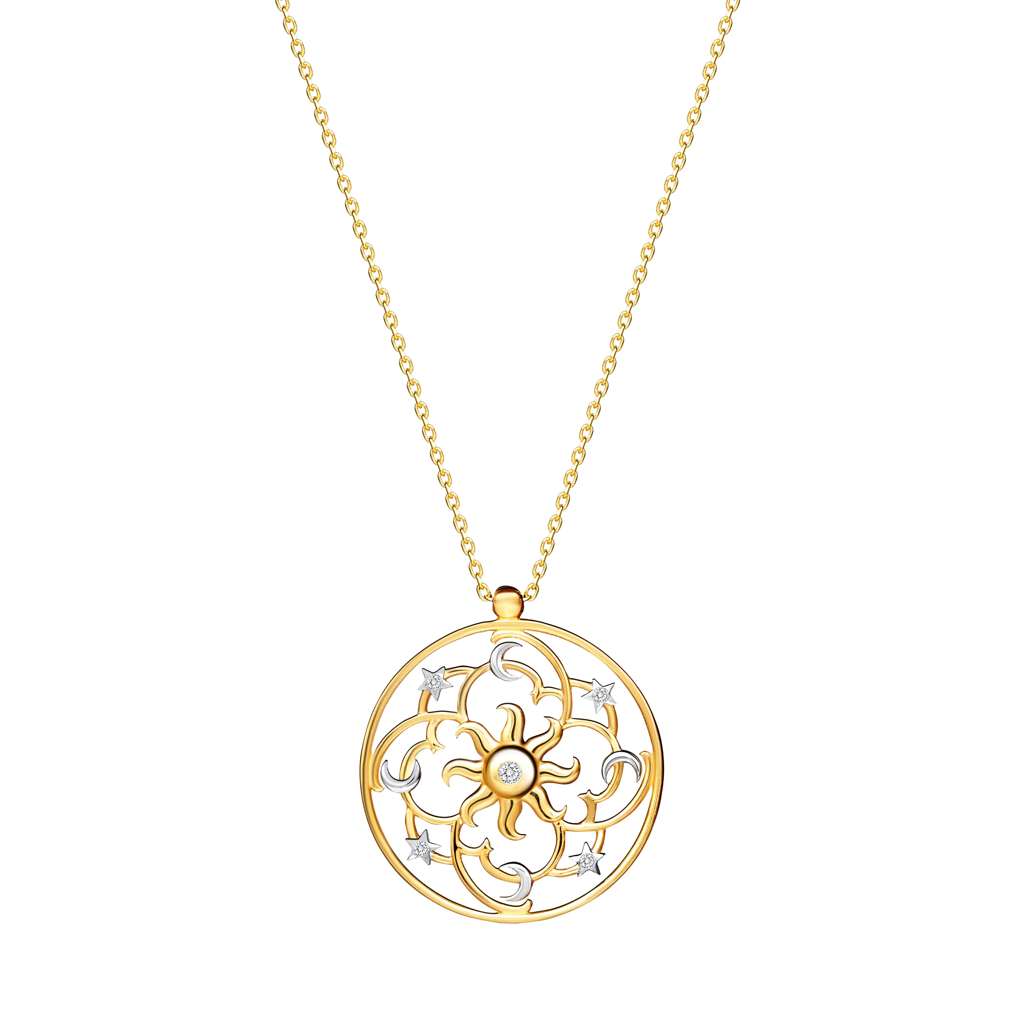 Diamond Celestial Pendant - 14 karat gold diamond pendant, diamonds 0.05ct