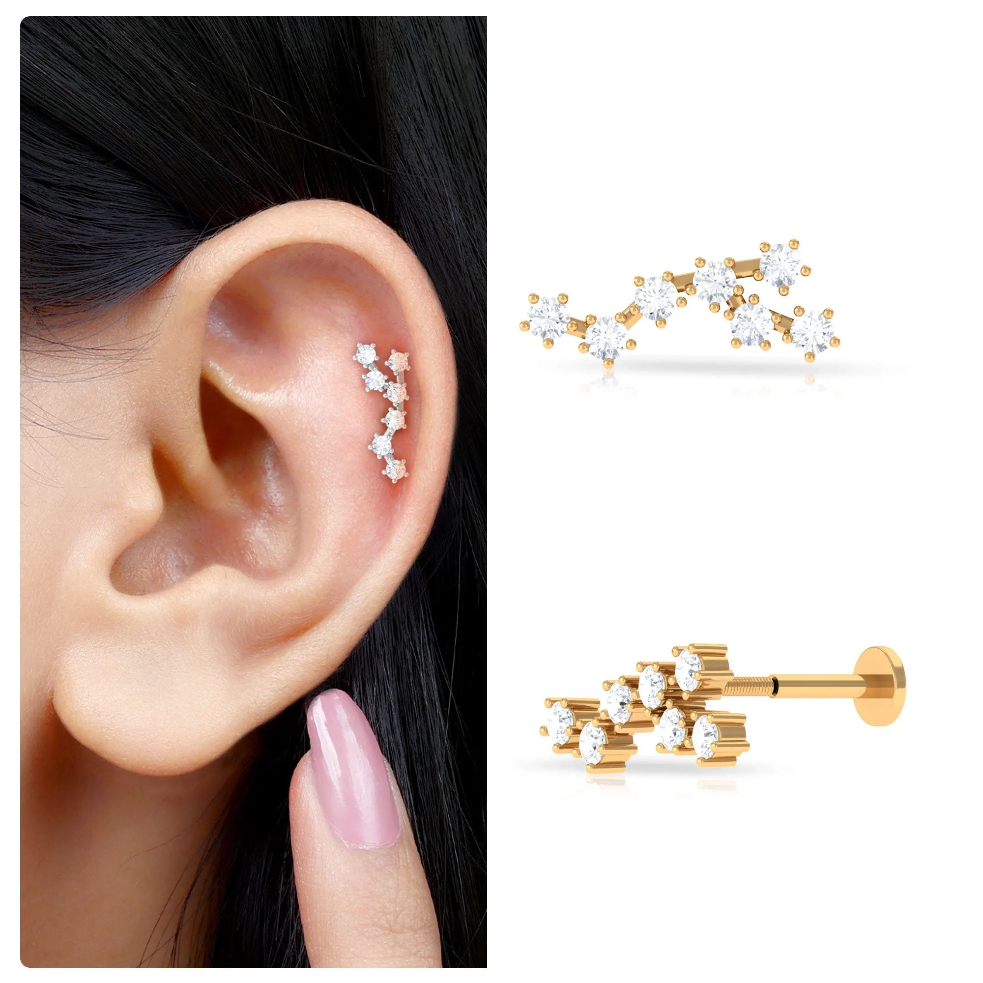 Diamond Virgo Constellation Earring for Cartilage Piercing