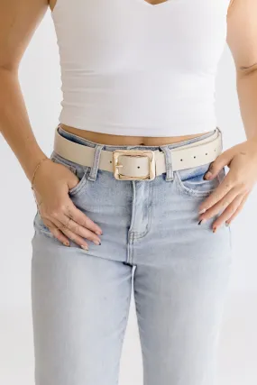Diana Rectangle Metal Buckle Vegan Leather Belt Khaki