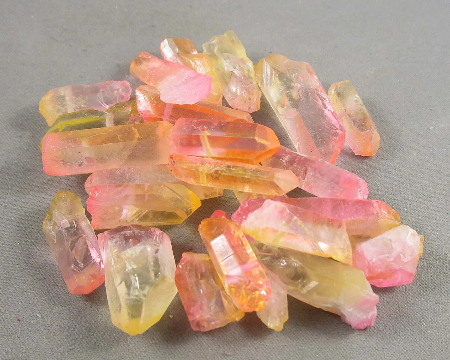 Electroplated Quartz Points (Drilled) Pink & Orange 6pcs (C243)