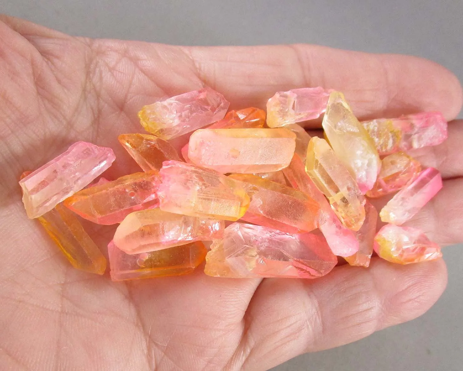 Electroplated Quartz Points (Drilled) Pink & Orange 6pcs (C243)