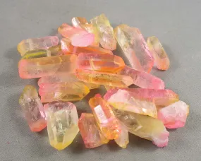 Electroplated Quartz Points (Drilled) Pink & Orange 6pcs (C243)