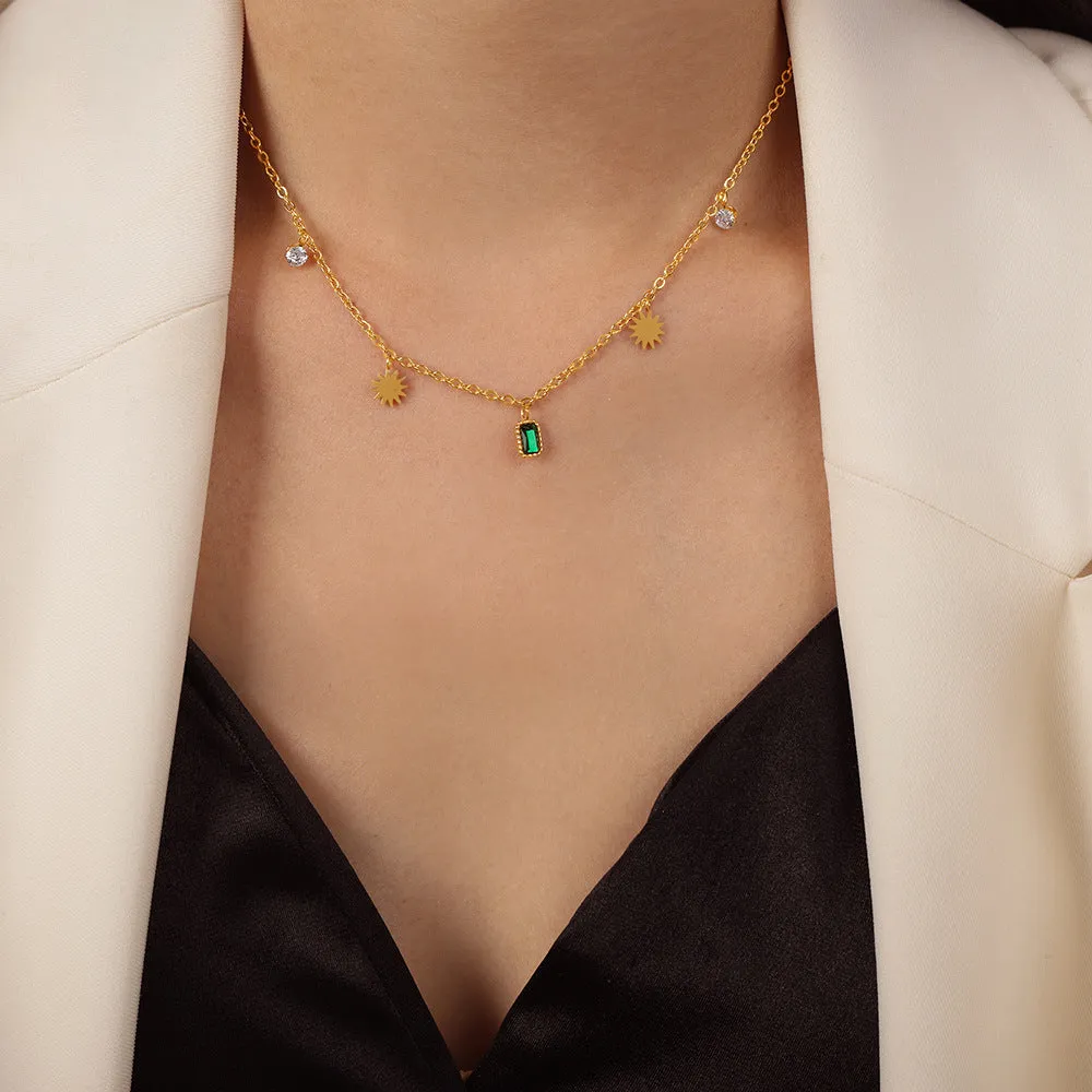 Elegant Zircon Pendant Necklace in Titanium Steel with Gold Plating, Exquisite Jewelry Piece for Women