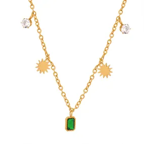 Elegant Zircon Pendant Necklace in Titanium Steel with Gold Plating, Exquisite Jewelry Piece for Women