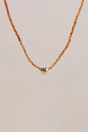 ERA GOLD HEART GARNET BEADED NECKLACE