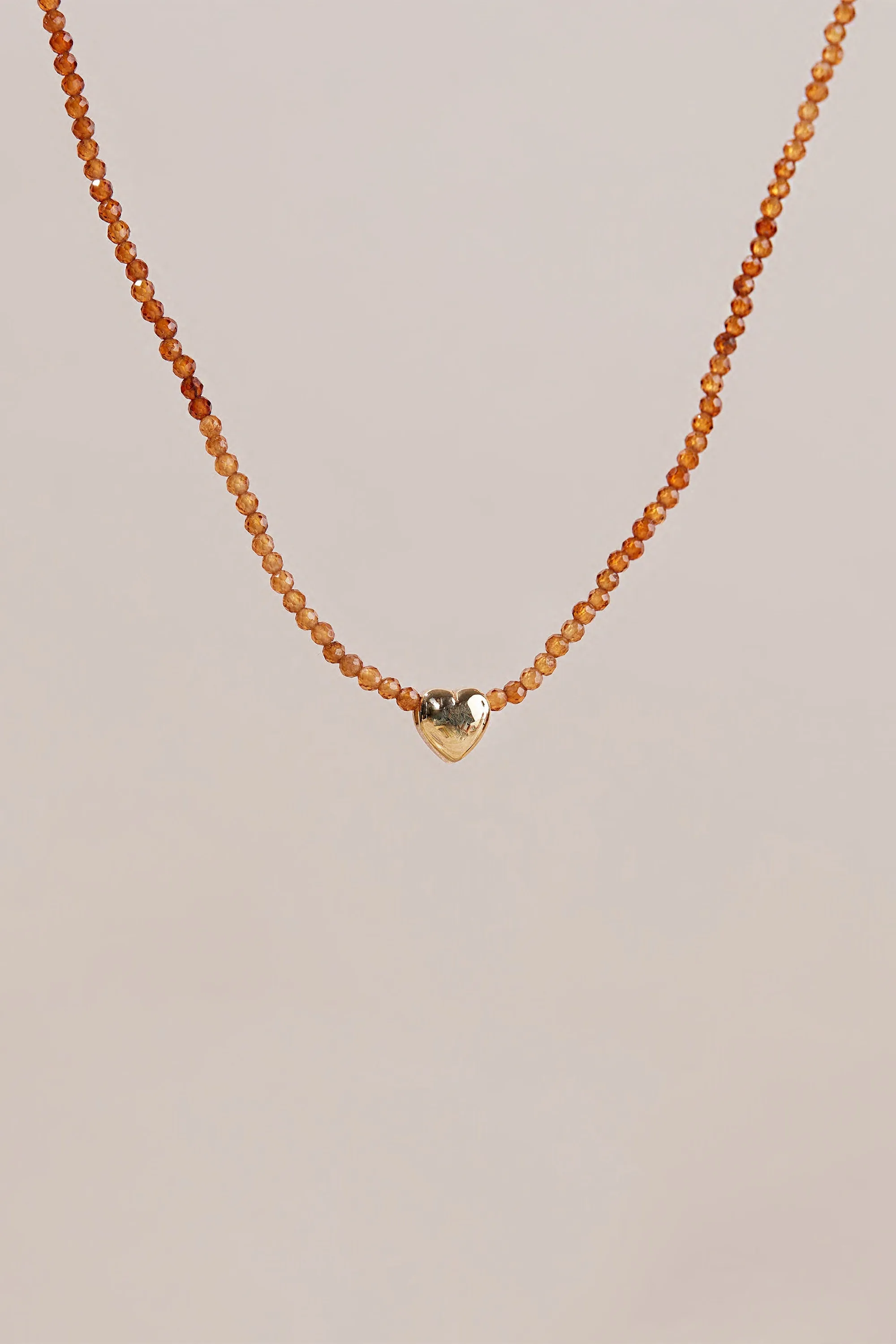 ERA GOLD HEART GARNET BEADED NECKLACE