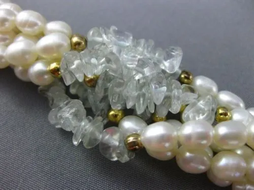 ESTATE LONG FRESH WATER PEARL 14K GOLD PLATED & SILVER MULTI GEM NECKLACE #25367