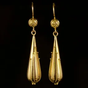 Etruscan Long Drop Earrings 15Ct Yellow Gold