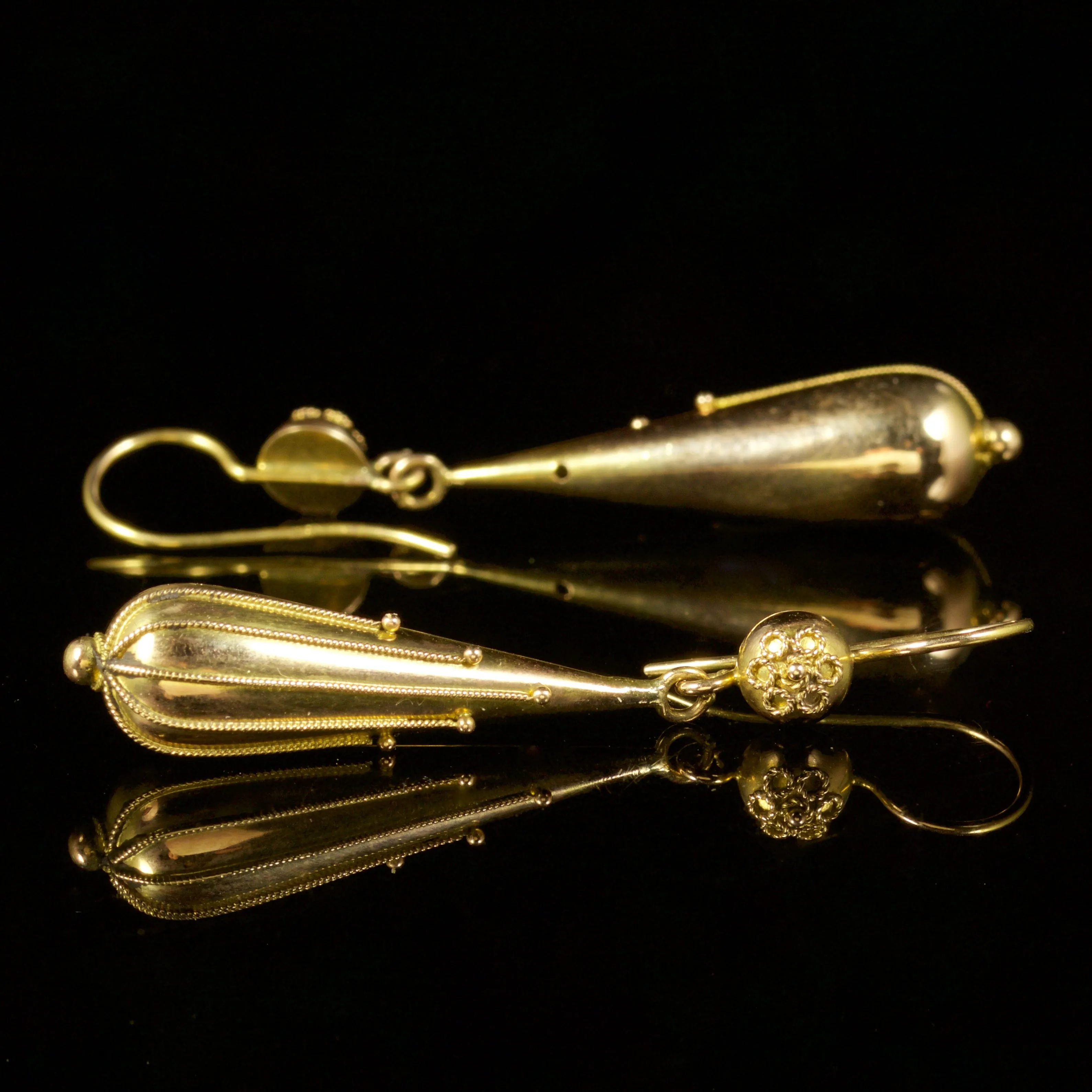 Etruscan Long Drop Earrings 15Ct Yellow Gold
