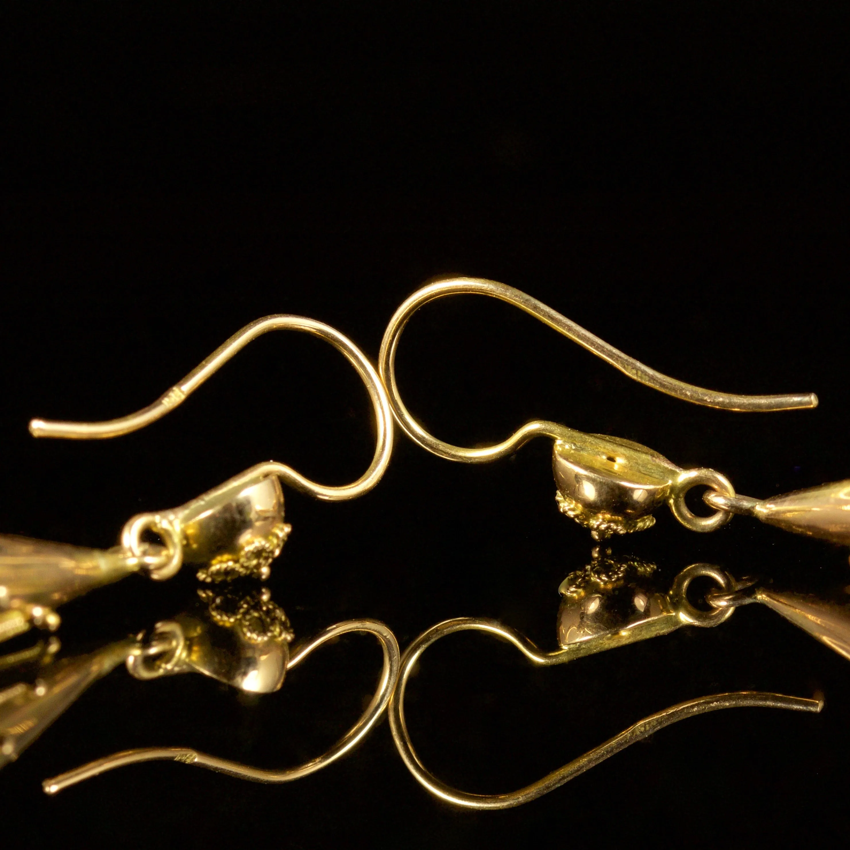 Etruscan Long Drop Earrings 15Ct Yellow Gold