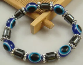 Evil eye hematite stretch beaded bracelet
