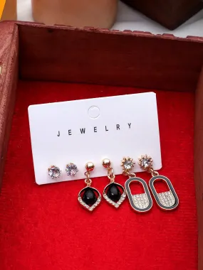 Exclusive Latest Luxury Stylish Party Wear Korean Design Drop Earrings Set Cubic Zirconia Alloy Drops & Danglers - Pair Of 3