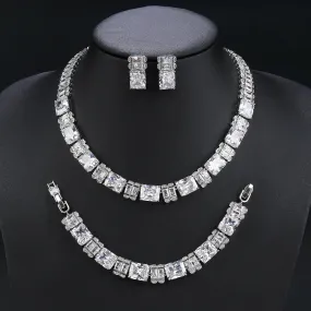 Fashion Elegant 4 Colors Cubic Zirconia Necklace Earrings Bracelet Set  Bridal Wedding Jewelry Set Party Accessories CN11218