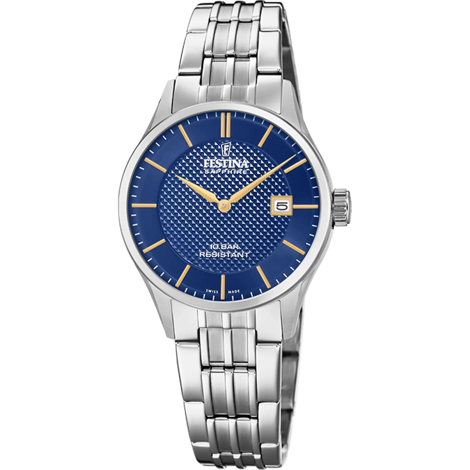 Festina Swiss Quartz Date Blue Dial 100M WR Stainless Steel Case & Bracelet