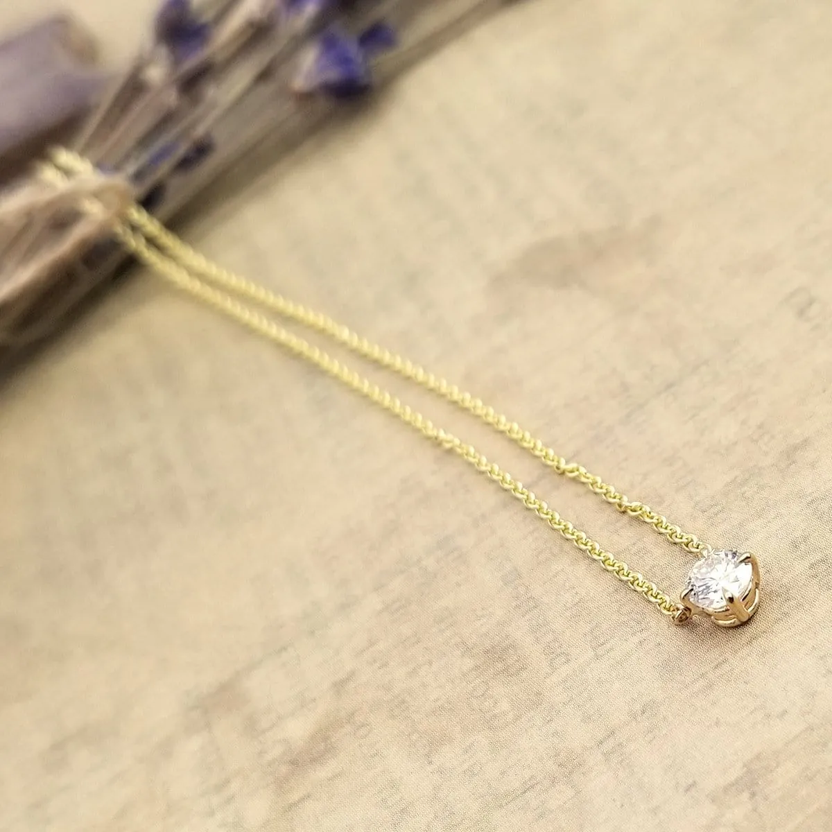 Floating Lab Created Diamond Solitaire Four Prong Pendant Necklace