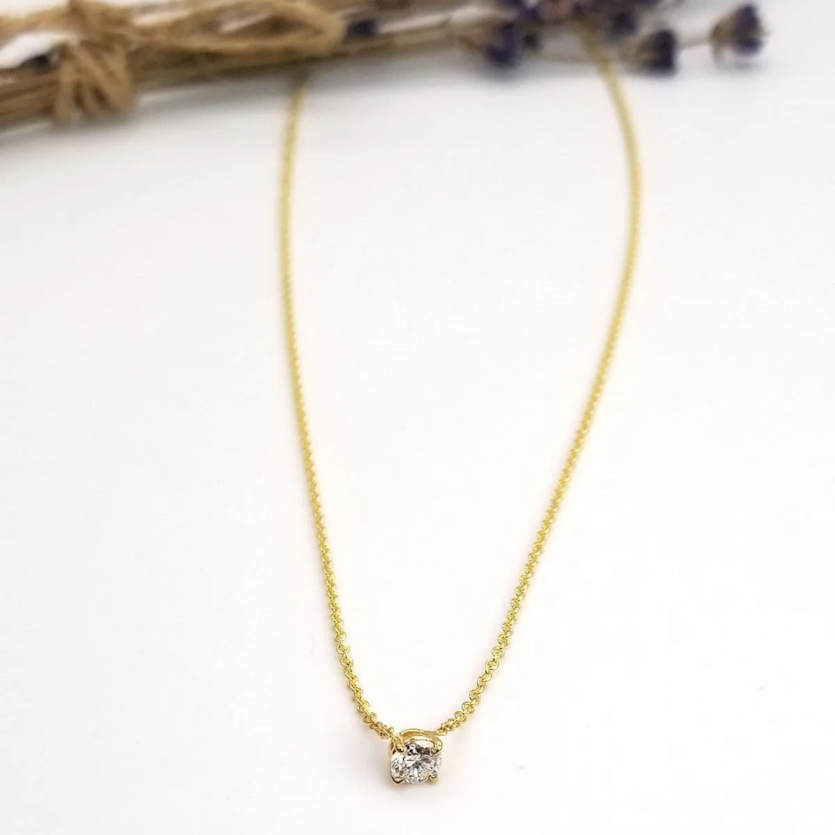 Floating Lab Created Diamond Solitaire Four Prong Pendant Necklace