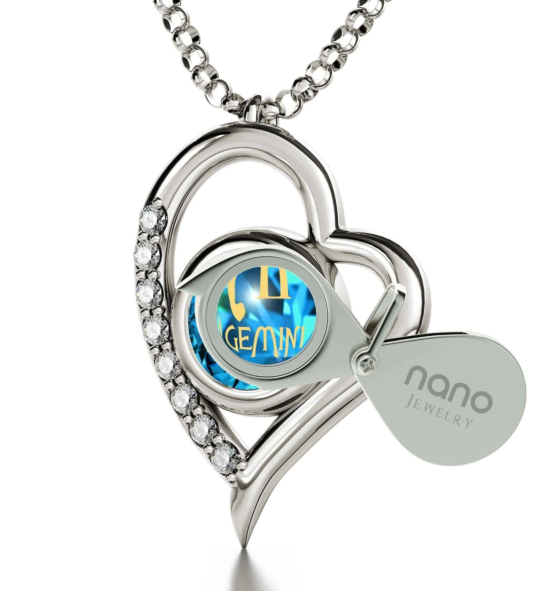 Gemini Sign, 925 Sterling Silver Necklace, Swarovski