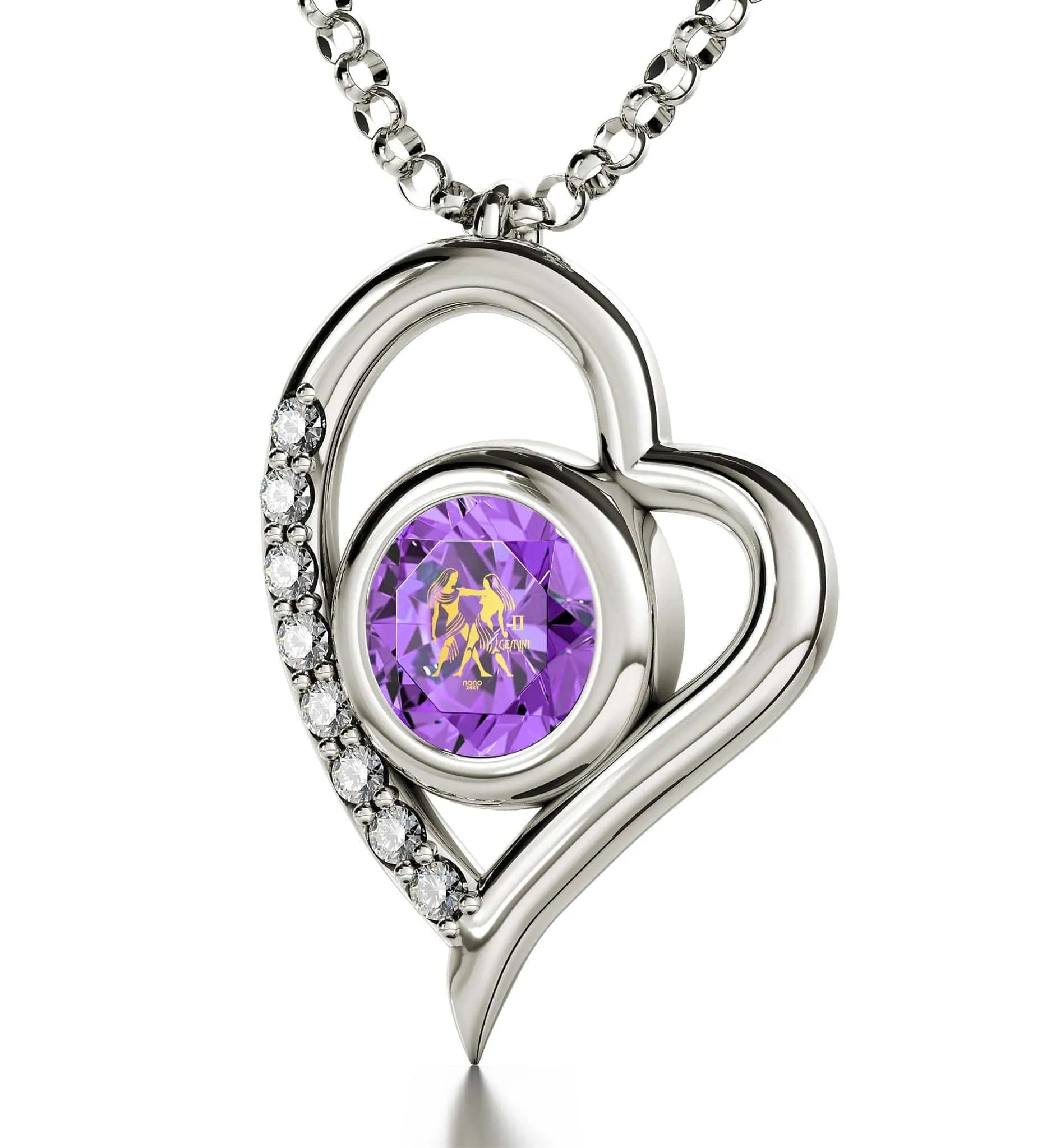 Gemini Sign, 925 Sterling Silver Necklace, Swarovski