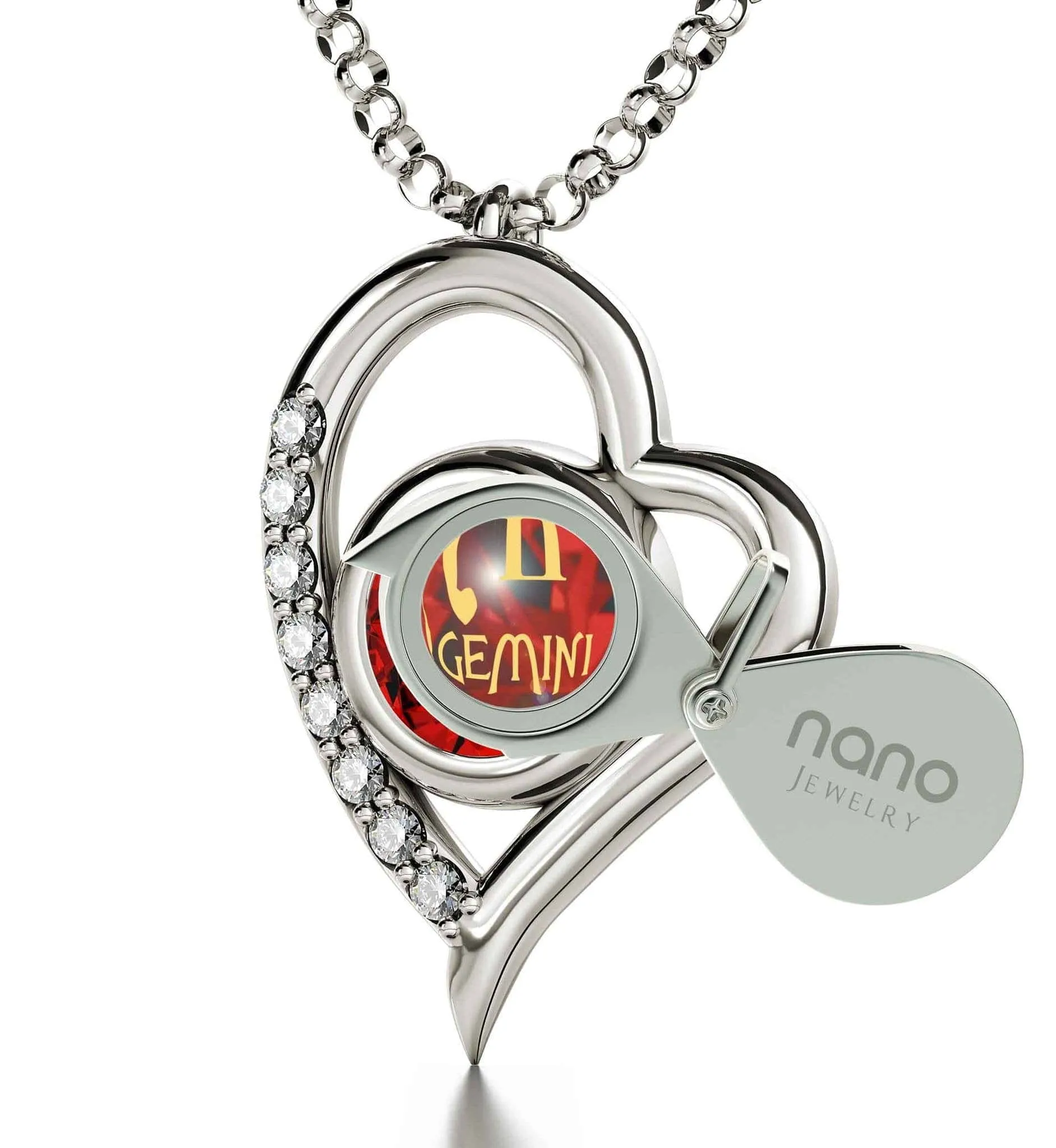 Gemini Sign, 925 Sterling Silver Necklace, Swarovski