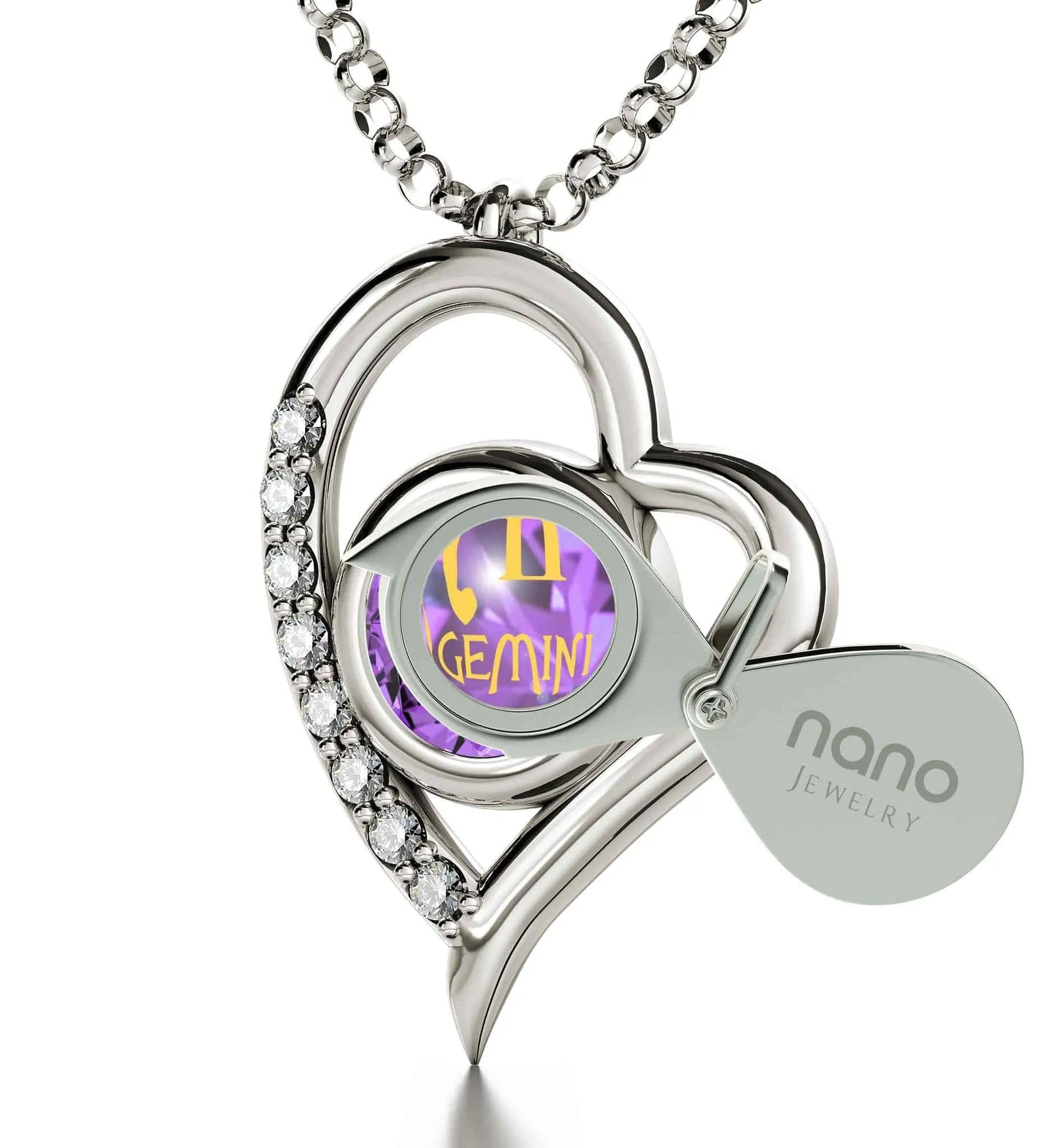 Gemini Sign, 925 Sterling Silver Necklace, Swarovski